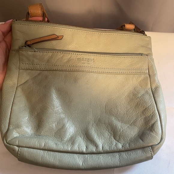 Margot Green Brown Pebbled Leather Crossbody Bag Purse Adjustable Strap - Picture 1 of 15